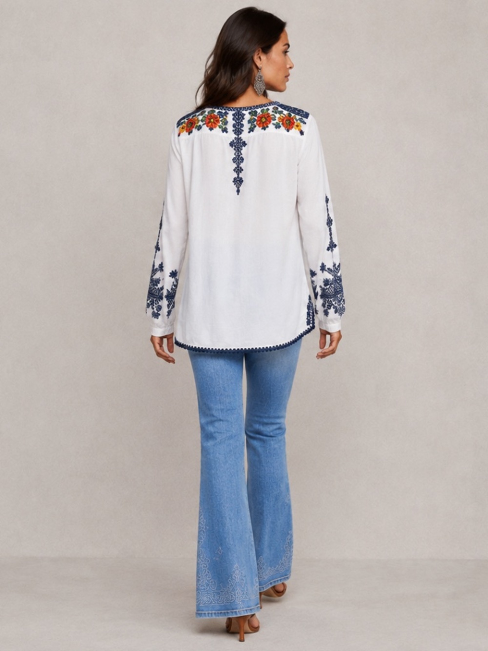 Johnny Was White Floral Embroidered Cupra Rayon Tunic Blouse Small - Picture 3 of 11